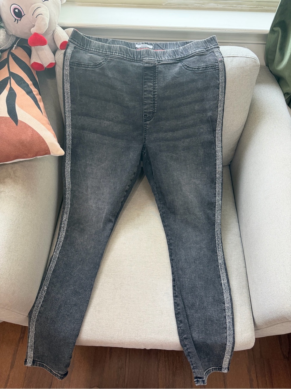 Tommy Hilfiger Washed Black Skinny Jeans with Silver Side Stripes